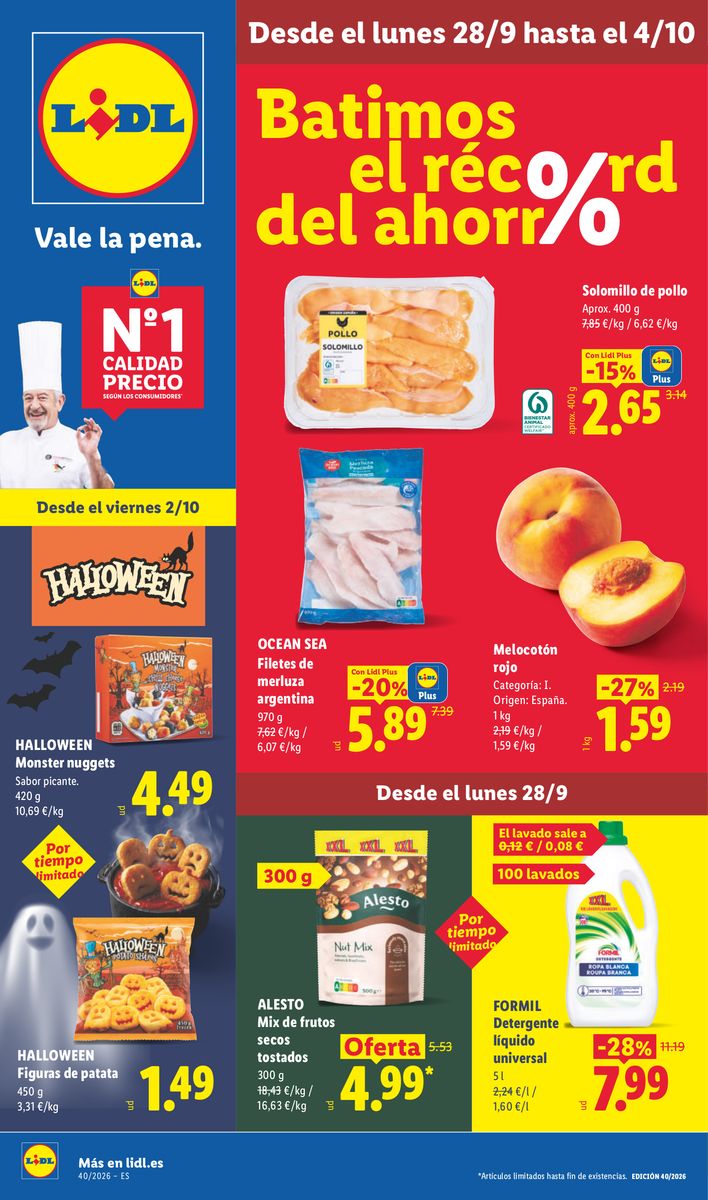 Folleto Lidl de alimentación del 28 de septiembre al 4 de octubre de 2026